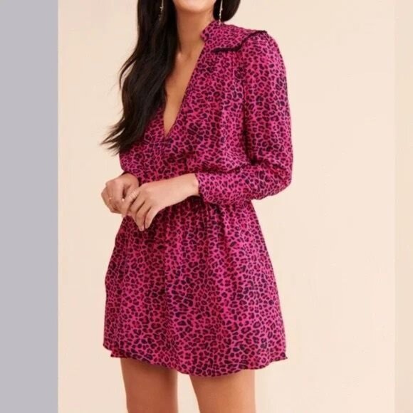 Zadig & Voltaire Size Small Dress Long Sleeve Faux Wrap Animal Print Pink Black - Picture 3 of 11